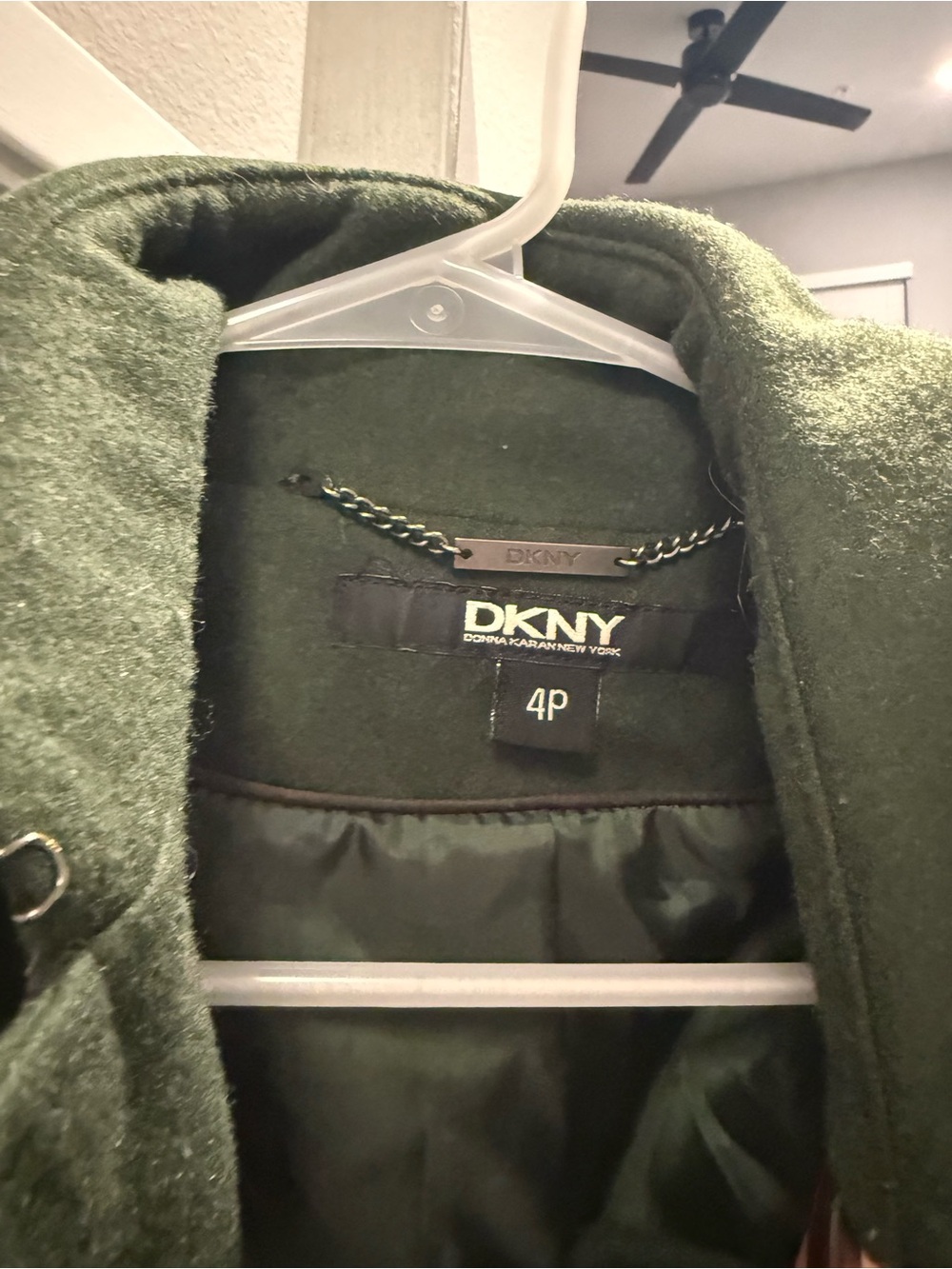 DKNY Olive Green Double-Breasted Wool Pea Coat - Picture 2 of 4
